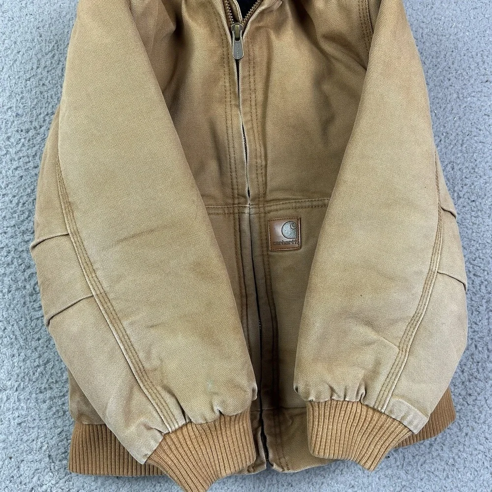 Carhartt Canvas Quilted Lined Jacket Tan Brown‎ Distressed Kids Youth Size 7